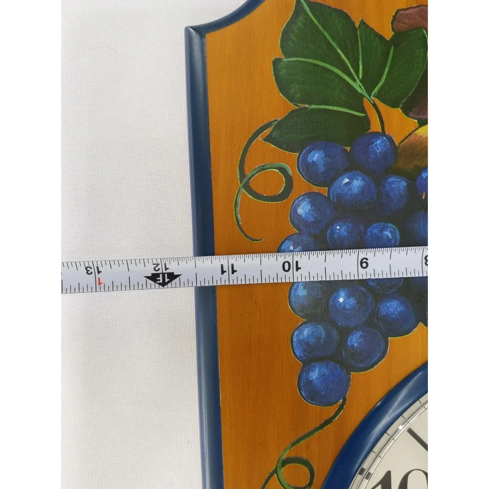 vtg Sunbeam Wood Wall Clock Brown Blue Fruit Floral J.C. Walden 1994 20